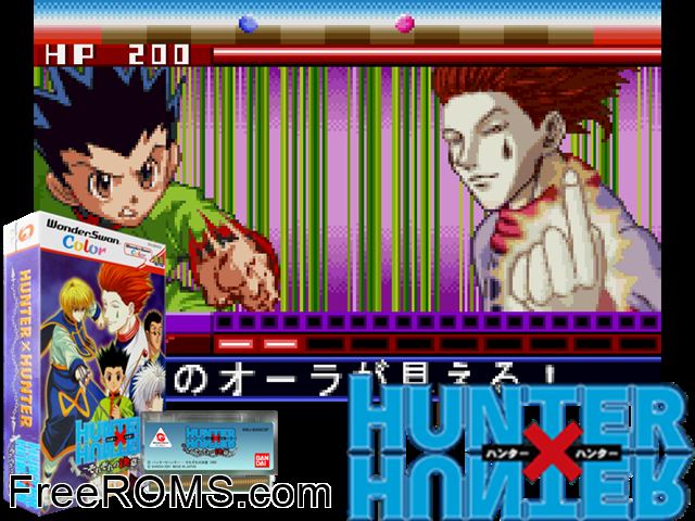 Hunter X Hunter - Sorezore no Ketsui (J) [!] Wonderswan game showing 3D box cover and gameplay screenshot